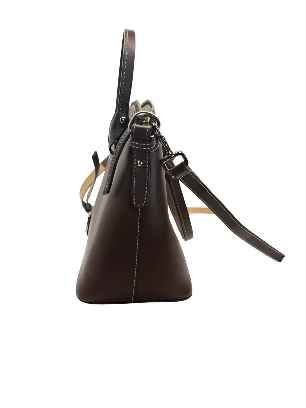 Authentic Dooney & Bourke Brown Leather Satchel Handbag with Detachable Shoulder